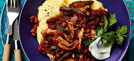 Pulled mushrooms with mashed potato