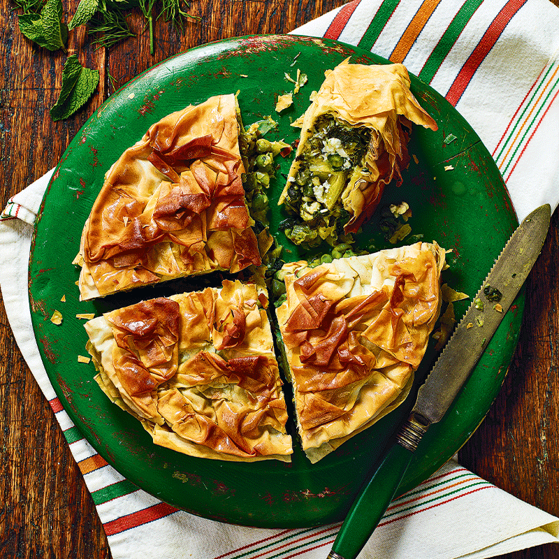 Spring vegetable spanakopita