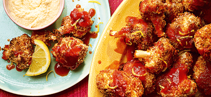 Spicy cauliflower ‘wings’ with chickpea dip