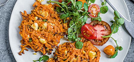 Sweet potato and goat's cheese rostis