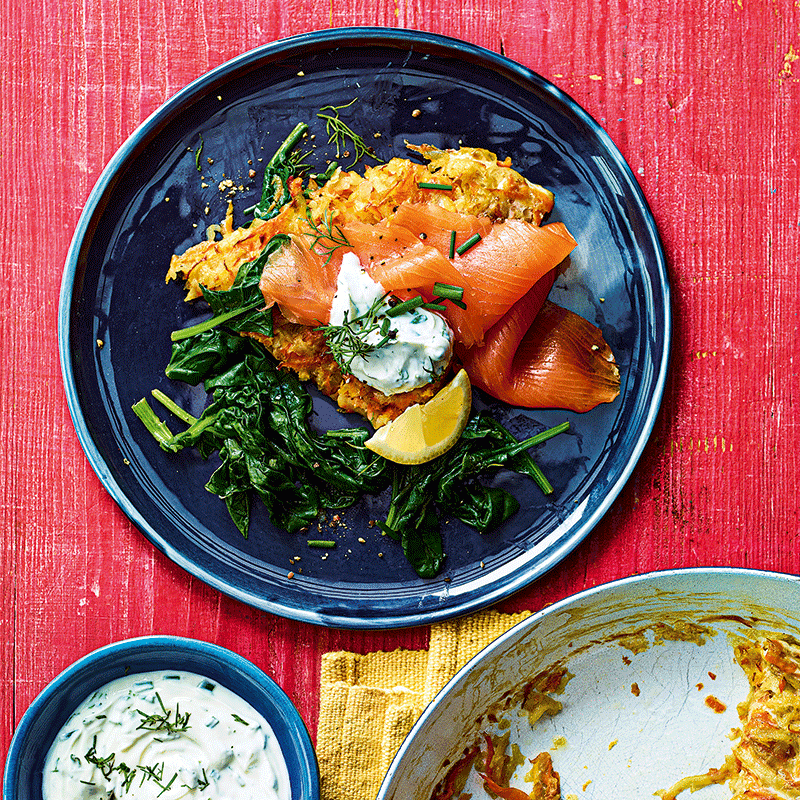 Smoked salmon sharing rösti