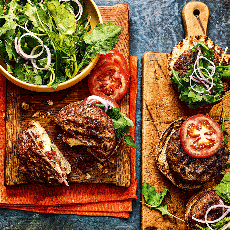 Open melt-in-the-middle burgers