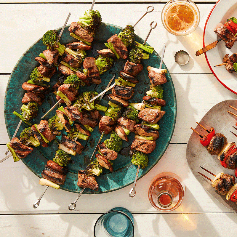 Beef and broccoli skewers