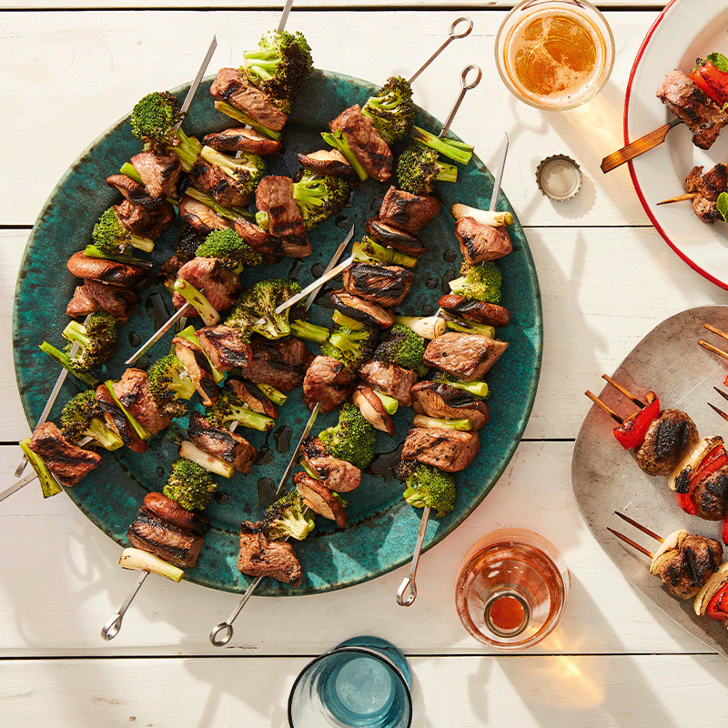 Beef and broccoli skewers