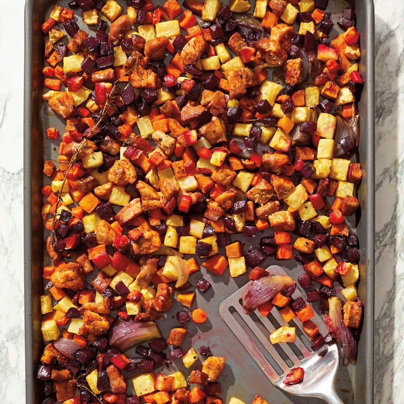 Foto van Bakplaat met wortelgroenten en varkenshaas door WW