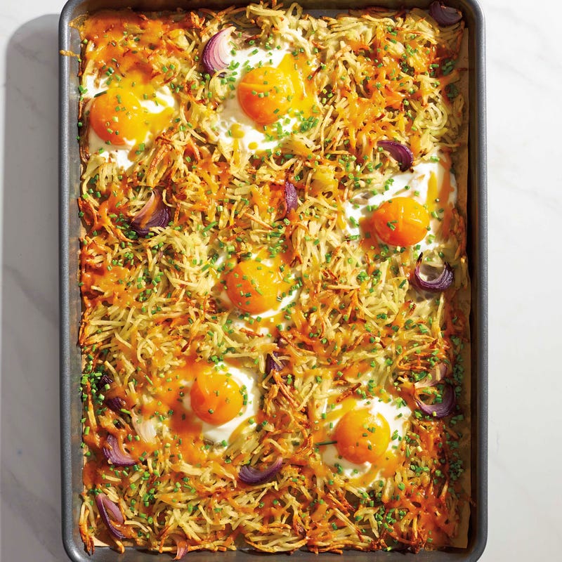 Foto van Rösti met kaas en eieren van de bakplaat door WW