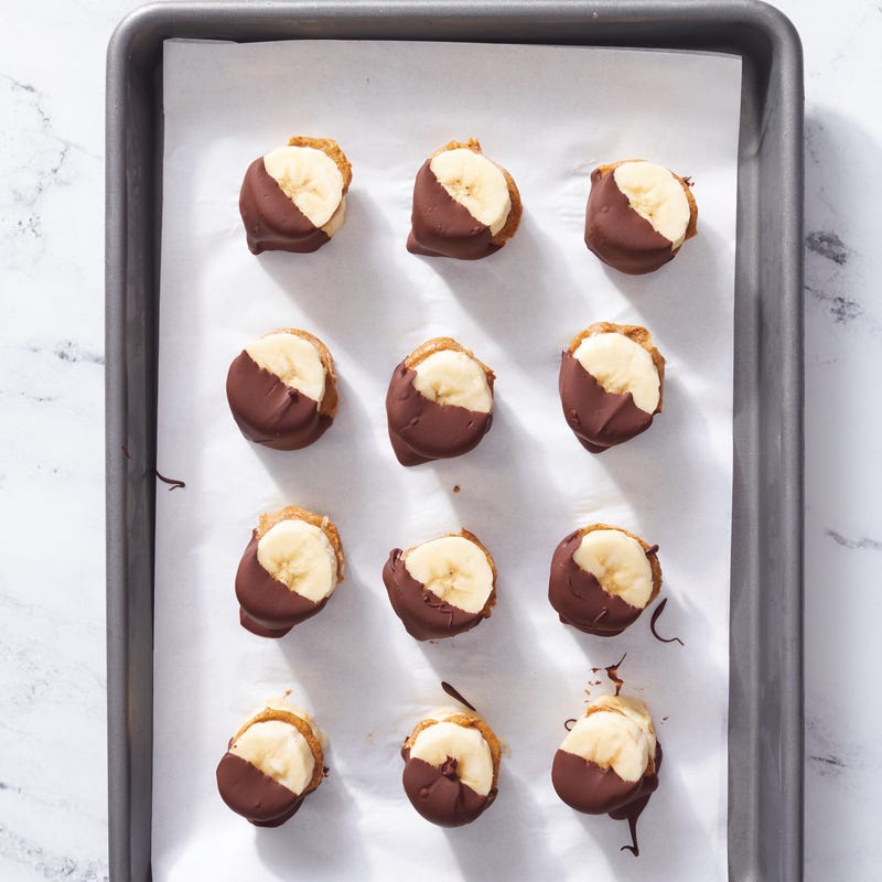 Foto van Bevroren in chocolade gedoopte bananenhapjes door WW