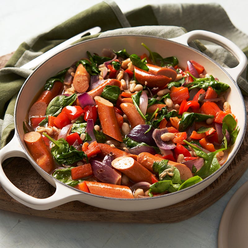 ViktVäktarna - Kryddig korvpanna med vita bönor och spenat