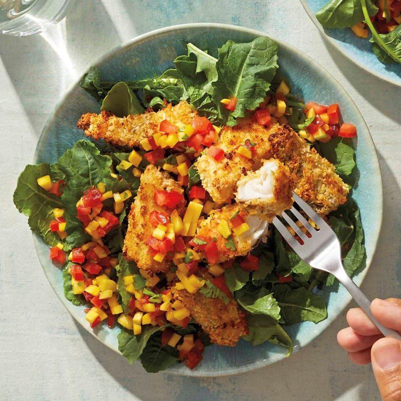 Foto van Krokante vissticks uit de oven met mango-limoensalsa door WW