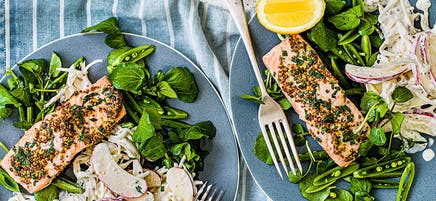 Roast salmon with celeriac & apple remoulade