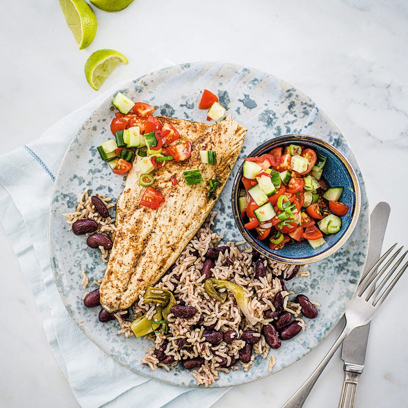 Photo of Jerk-spiced sea bass with rice & peas by WW