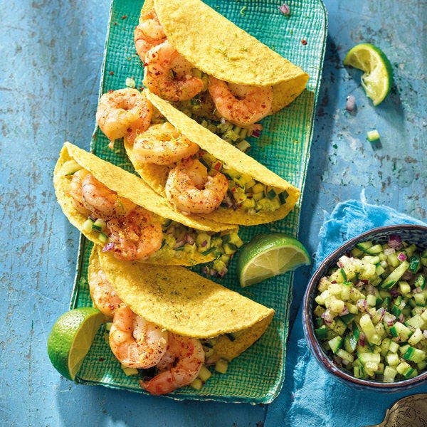 Garnelentacos mit Gurkensalsa