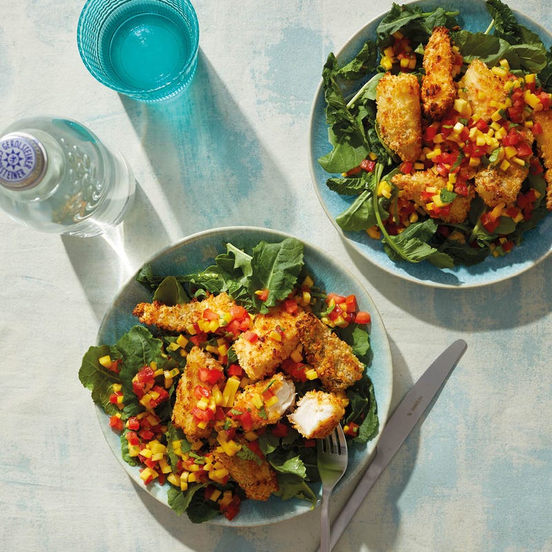 Bâtonnets de poisson pané sauce mangue citron vert