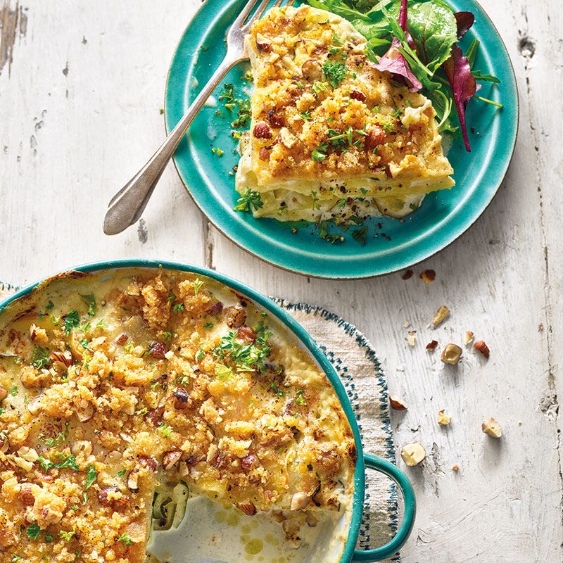 Kartoffel-Ziegenkäse-Gratin mit Nusscrunch