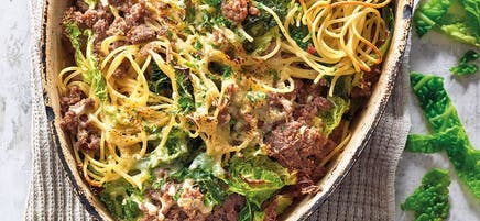 Gratin de spaghetti et chou frisé