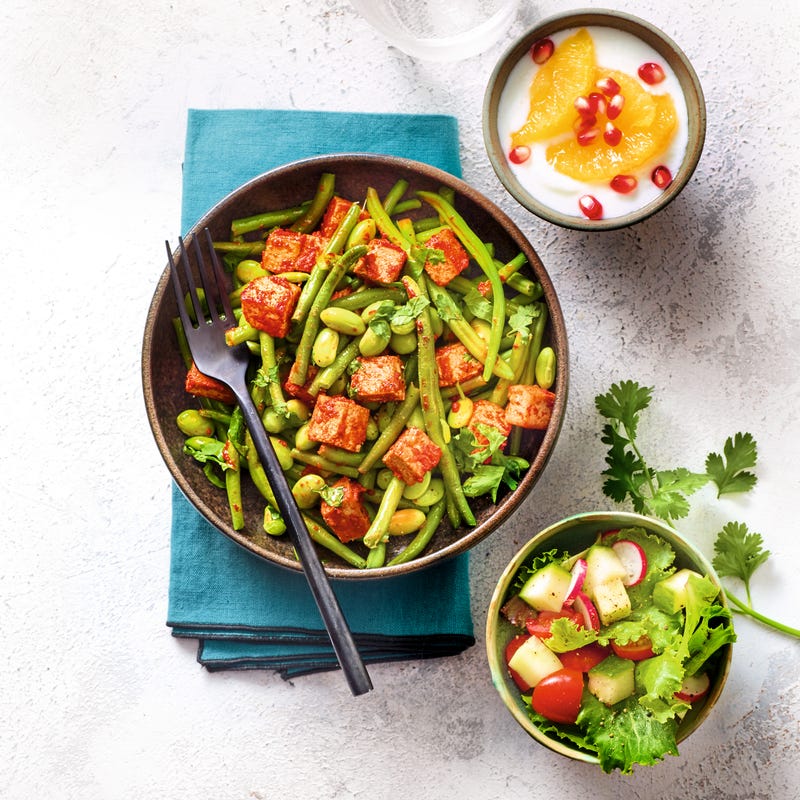 Photo de Haricots verts, edamame et tofu grillé au paprika prise par WW
