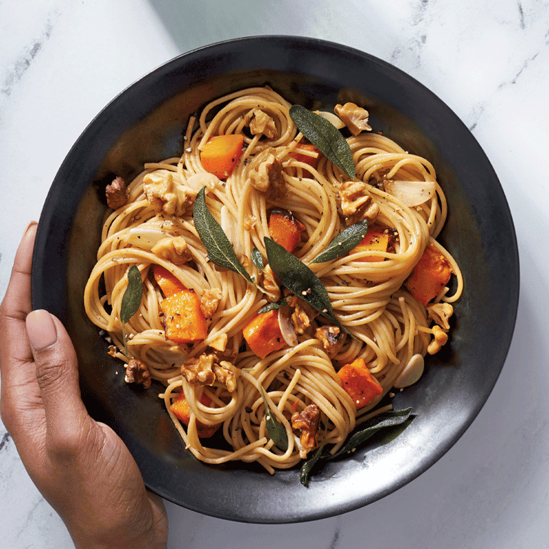 Pumpkin, sage and walnut spaghetti