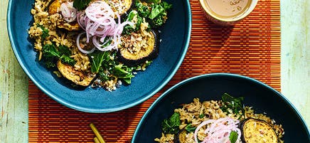 Rostad aubergine med kokosris