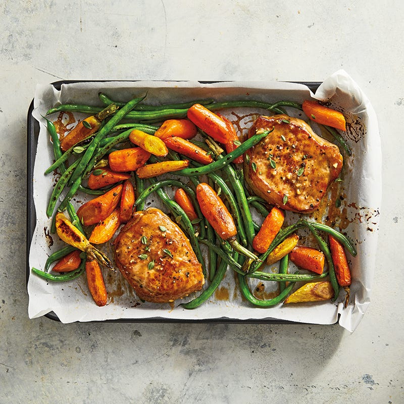 Sheet-Pan Pork Chops with Beans & Carrots