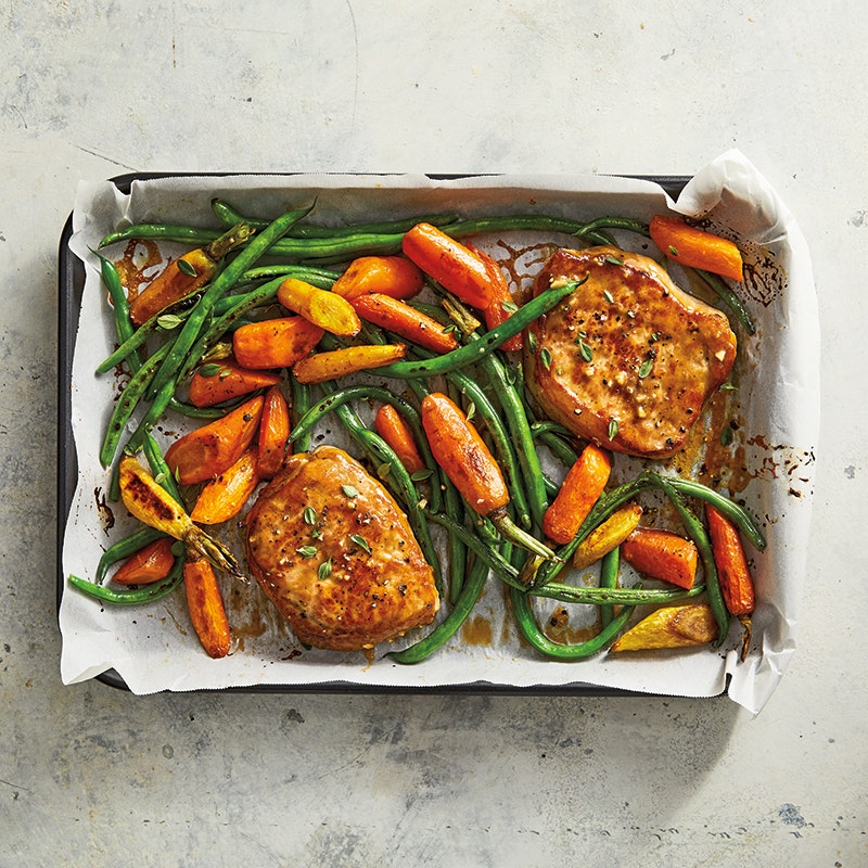 Sheet-Pan Pork Chops with Beans & Carrots