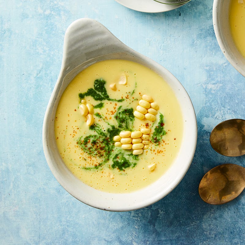 Chilled Corn Soup with Spicy Cilantro Drizzle