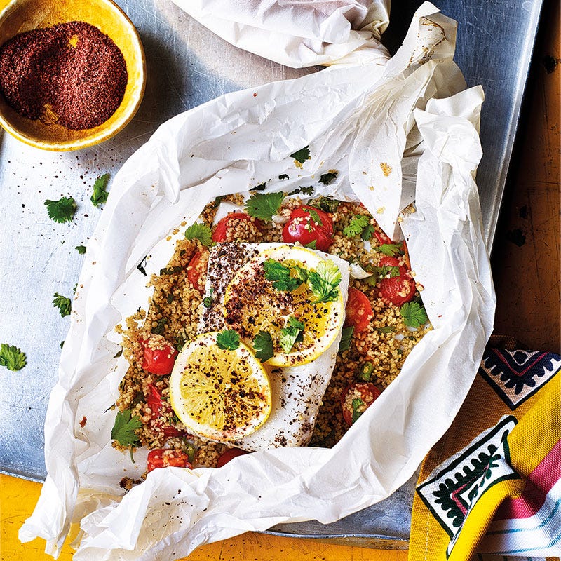 Sumach-Fisch-Päckchen mit Couscous