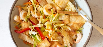 Shrimp Egg Roll Bowls with Five-Spice Crisps