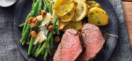 Rinderfilet mit Röstkartoffeln und Bohnen
