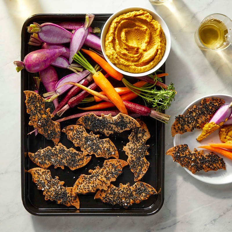 Photo of Spooky sesame tortilla chips with pumpkin hummus by WW