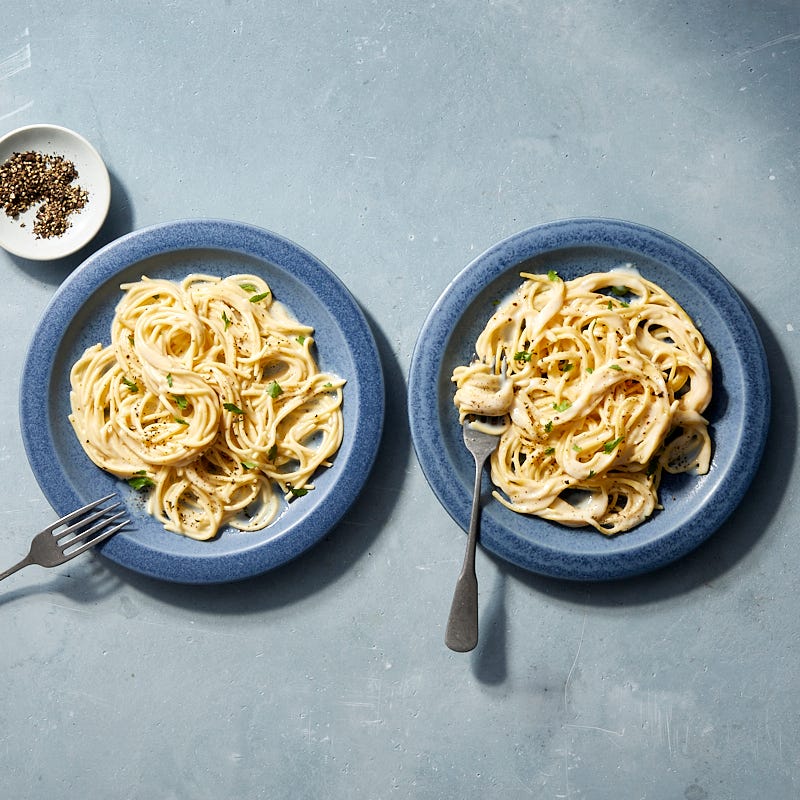 Chickpea Spaghetti with Cottage Cheese Alfredo
