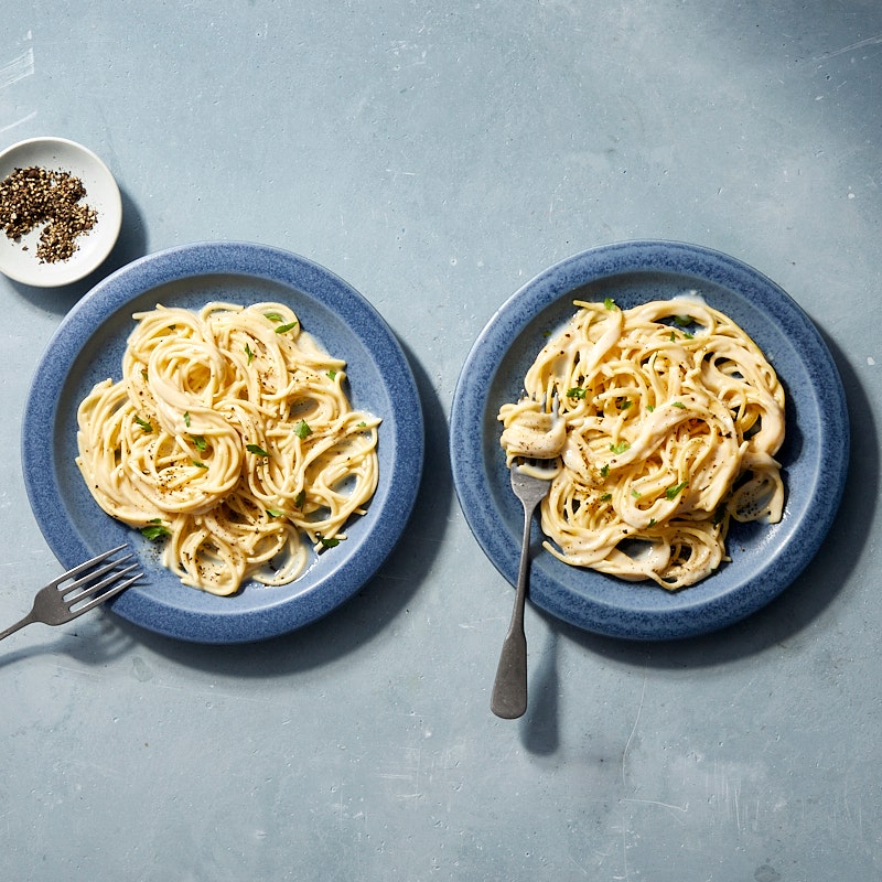 Chickpea Spaghetti with Cottage Cheese Alfredo
