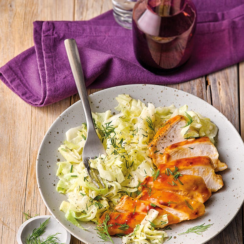 Aprikosenhähnchen mit Spitzkohlgemüse