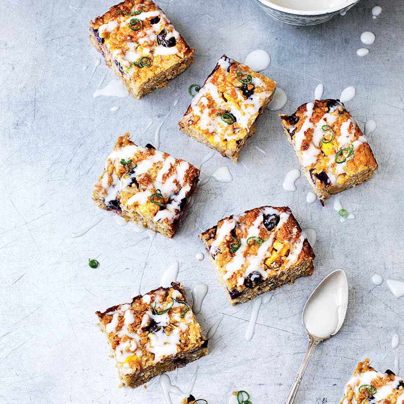 Mango, blueberry and lime bake