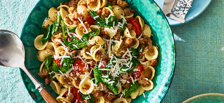 Lemony one pan orecchiette with turkey and broccolini