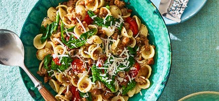 Lemony one pan orecchiette with turkey and broccolini