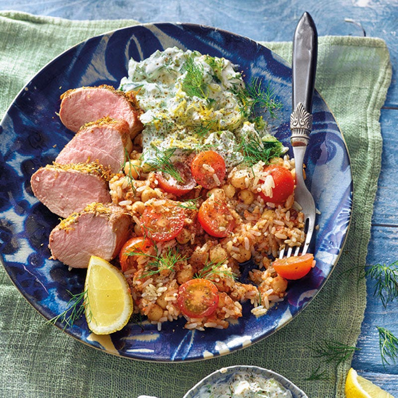Griechisches Schweinefilet mit Reissalat