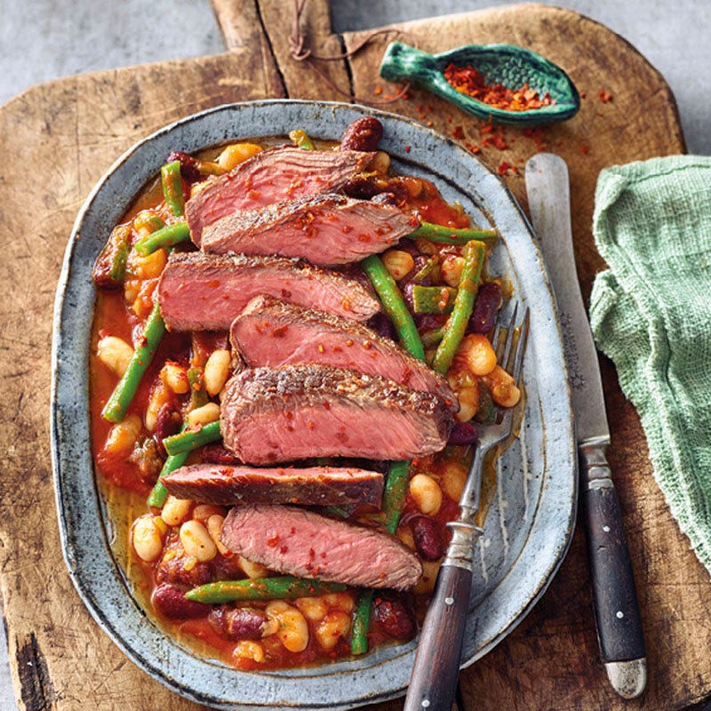 Steak mit gemischten Bohnen