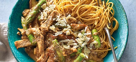Émincé de veau aux asperges et champignons