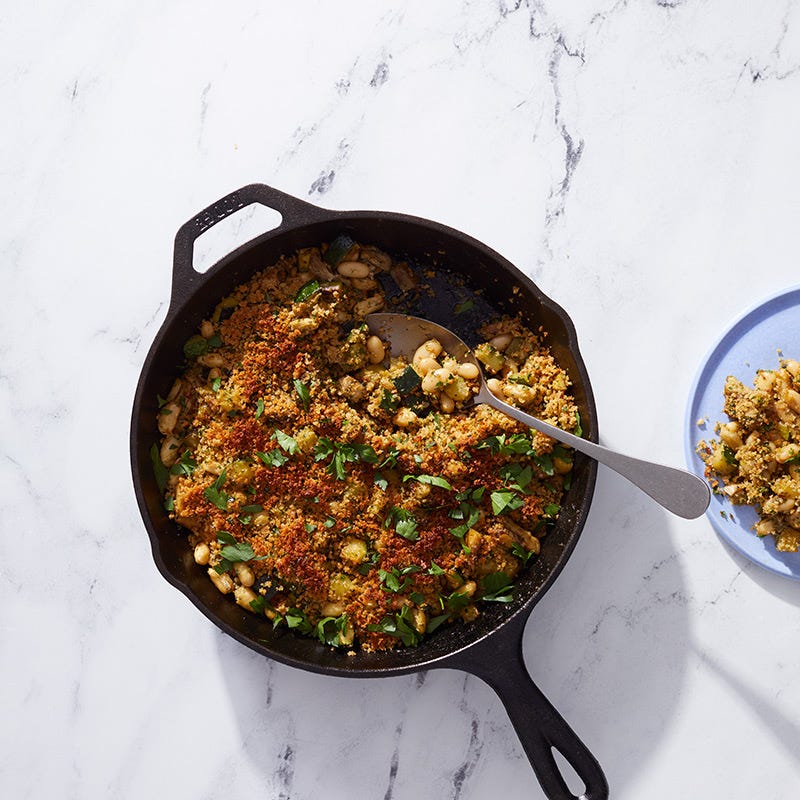 Gratin de poulet et de haritos blancs au pesto