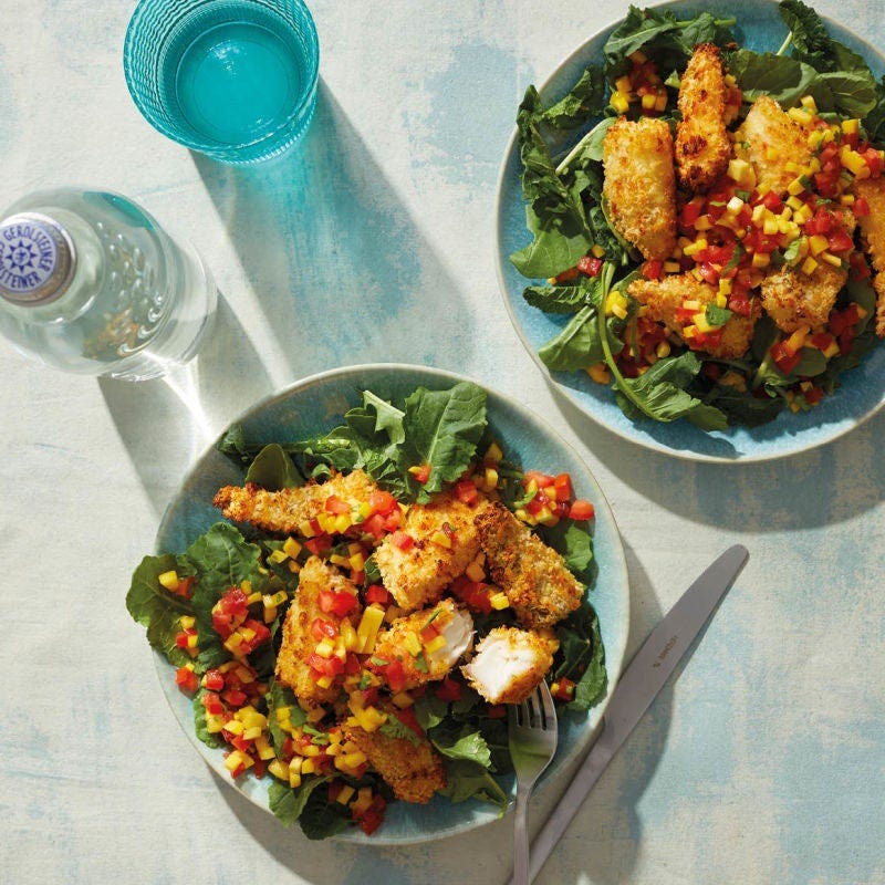 Bâtonnets de poisson pané sauce mangue citron vert