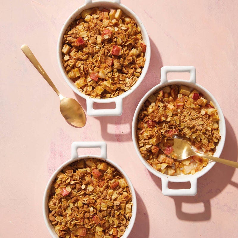 Crumbles croustillants poire-rhubarbe