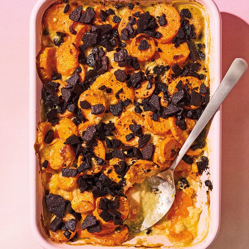 Süßkartoffelgratin mit Schokotopping