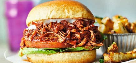 Pulled Jackfruit Burgers with Celeriac Chips