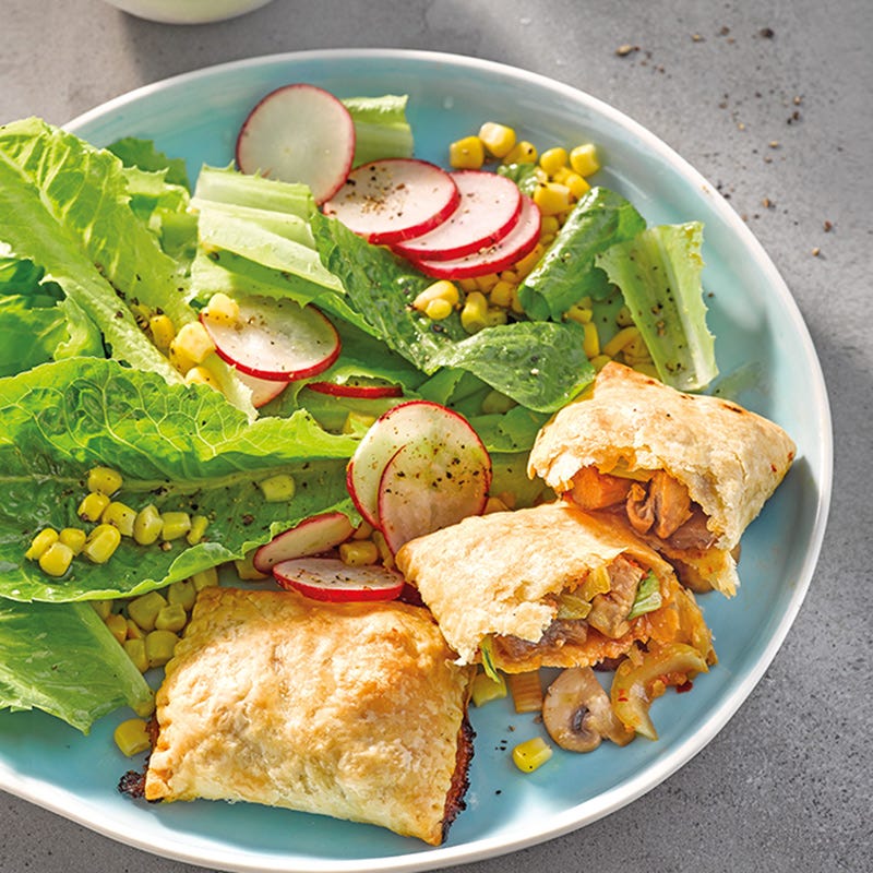 Blätterteigtaschen mit Pilzen und Pak Choi