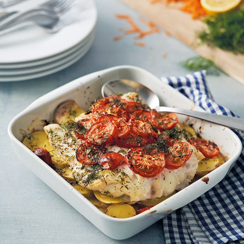Kabeljau-Tomaten-Gratin mit Kartoffeln