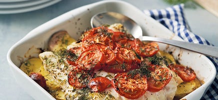 Kabeljau-Tomaten-Gratin mit Kartoffeln