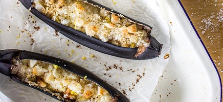 Lemon, coconut and macadamia banana boats