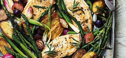 Poulet und Frühlingsgemüse vom Blech / Hähnchen und Frühlingsgemüse vom Blech