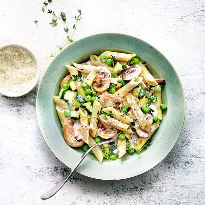 Photo de One pan pasta petits pois, courgettes et champignons prise par WW