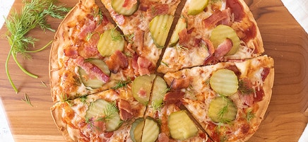 Cauliflower Crust Bacon-Pickle Pizza